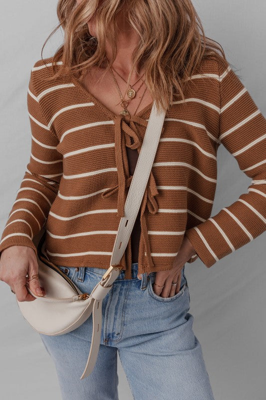Stripe Tie-Front V-Neck Cardigan Sweater Shop Style & More | Fresh Looks, Everyday Deals & Free Shipping
