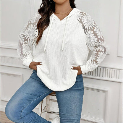 Women’s Plus Size Hoodie – Lace Long Sleeve Pullover Top FitiqueFit