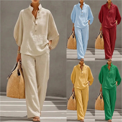 Women’s Casual Shirt and Full-Length Pants Set FitiqueFit