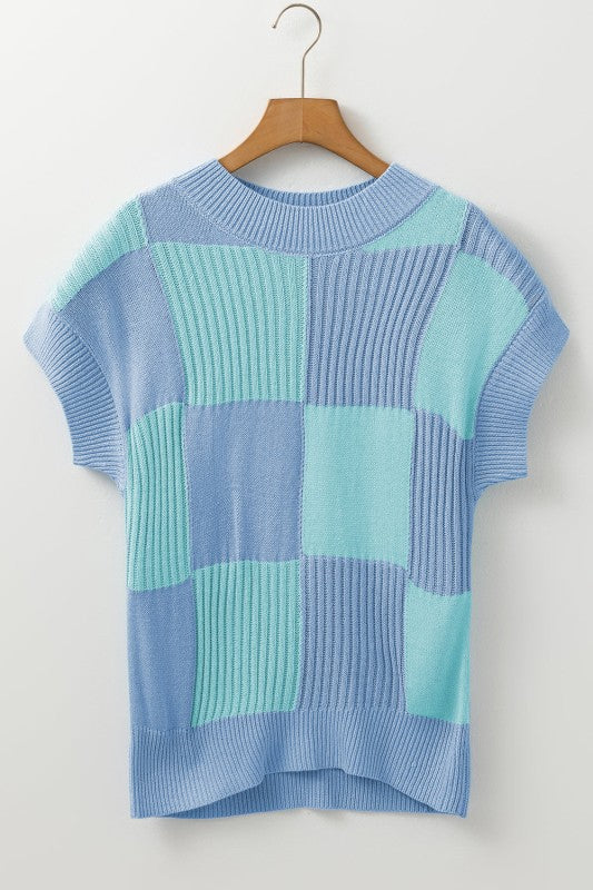 Checker Colorblock Crewneck Short Sleeve Sweater Shop Style & More | Fresh Looks, Everyday Deals & Free Shipping