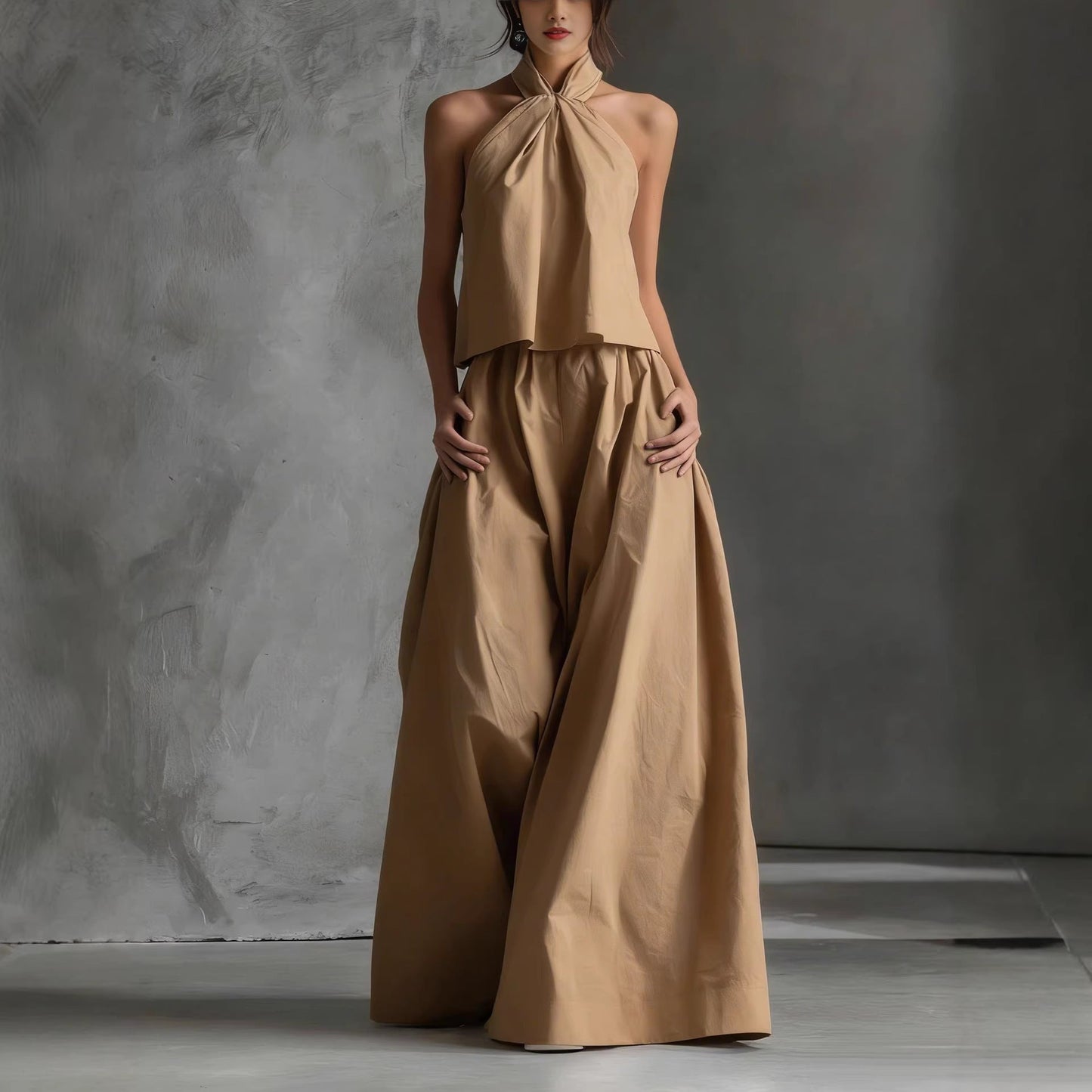Loose-Fitting Sleeveless Top and Wide-Leg Pants Two-Piece Set. FitiqueFit