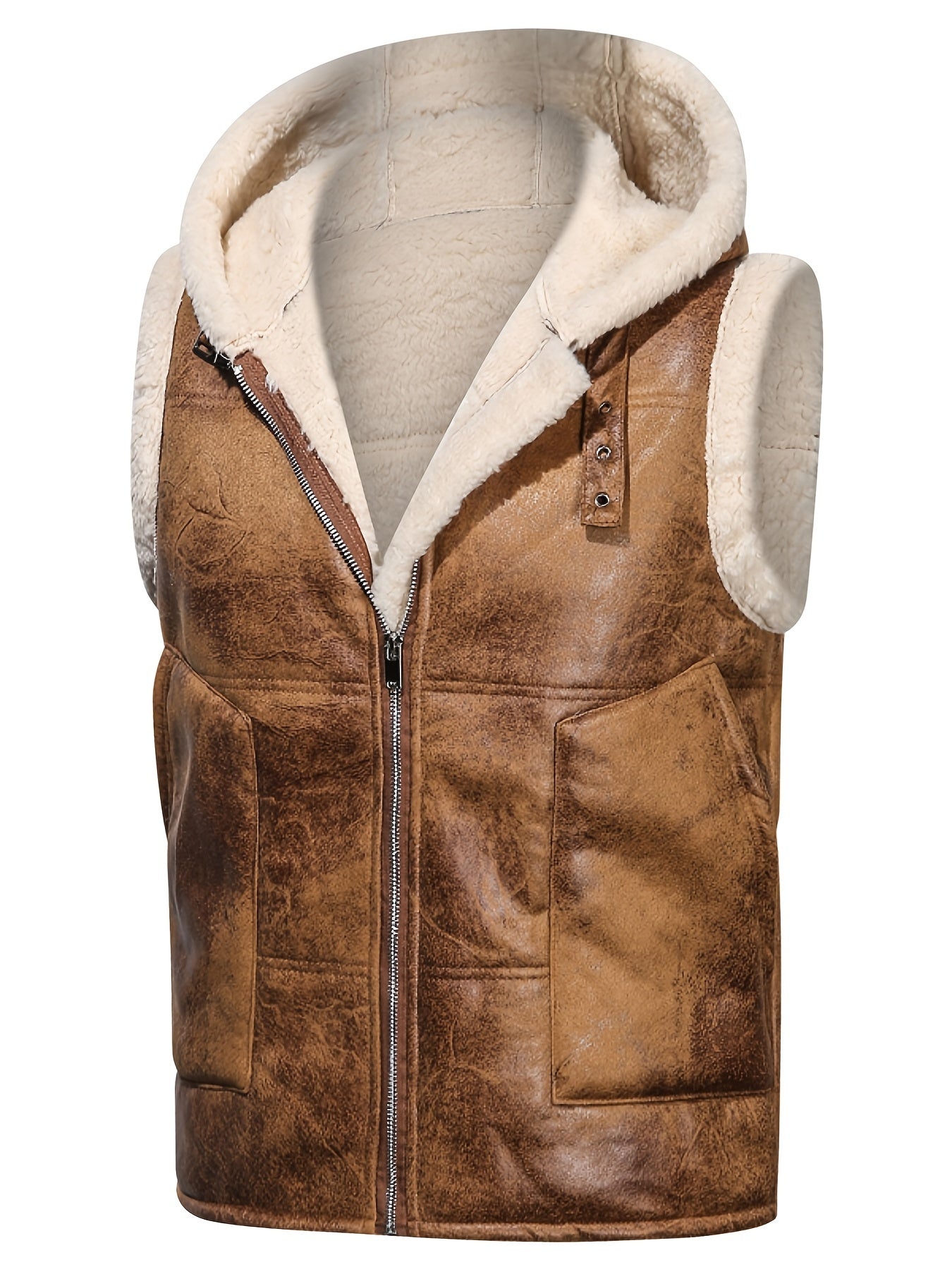 Men's Faux Fur-Lined Hooded Vest, Thickened and -Lined, Fashionable Windproof and Warm Outer Jacket for Men NovaCart