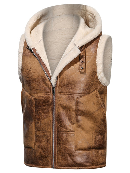 Men's Faux Fur-Lined Hooded Vest, Thickened and -Lined, Fashionable Windproof and Warm Outer Jacket for Men NovaCart