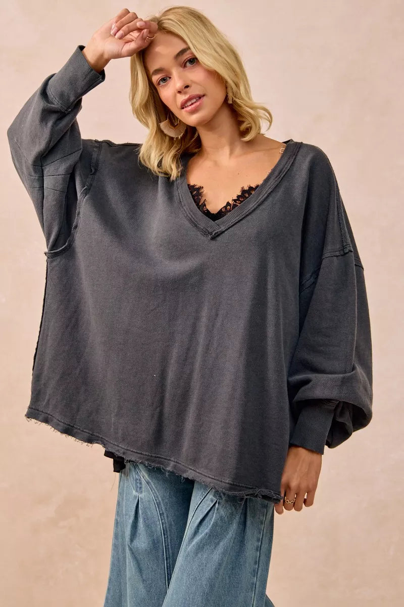BiBi Mineral Washed French Terry Oversized Sweatshirt FitiqueFit