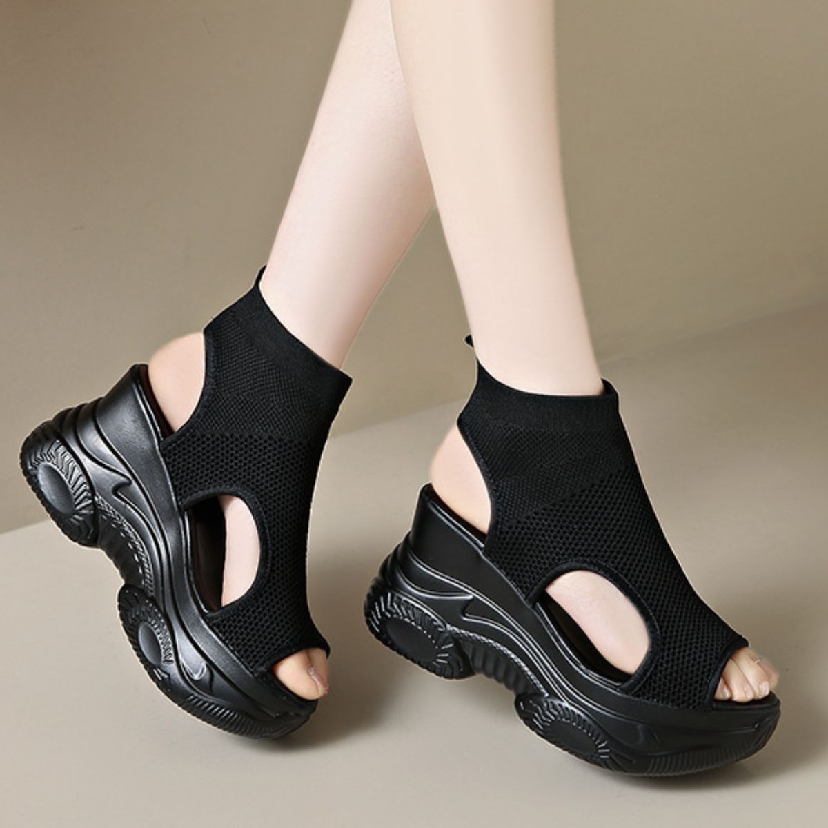 Cutout Mesh Wedge Sandals New Era Fashion LLc