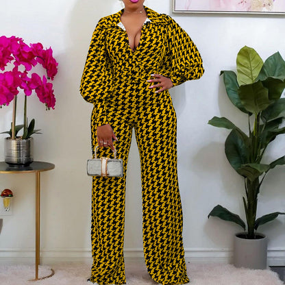Loose Elastic V-neck Straight High Waist Jumpsuit Grayceful LLC