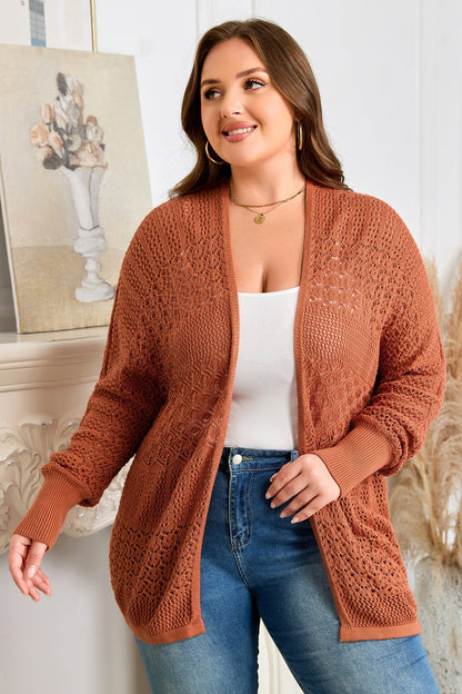 Redwood Burl Mixed Pattern Knitted Open Front Plus Cardigan Garden Naked Curves