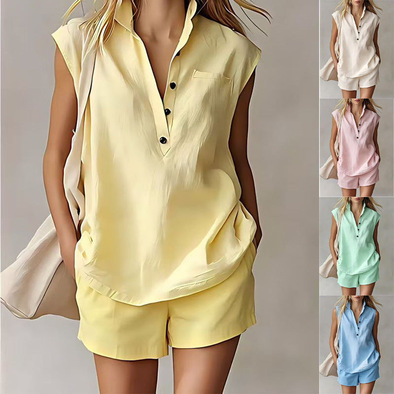 Women's Casual Sleeveless Cardigan Top & Shorts Set FitiqueFit