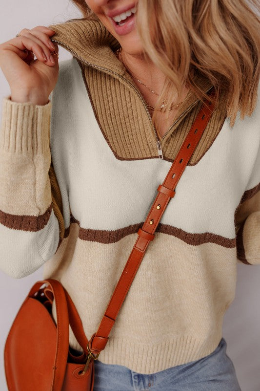 Colorblock Stripe Quarter Zip Collared Sweater Shop Style & More | Fresh Looks, Everyday Deals & Free Shipping
