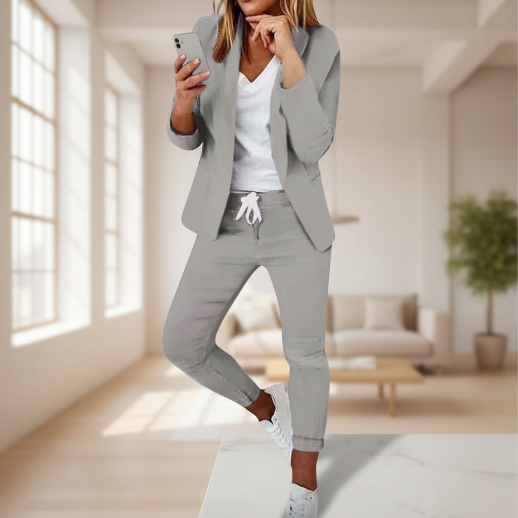 Women’s Notch-Lapel Blazer & Drawstring Pants Suit Set FitiqueFit