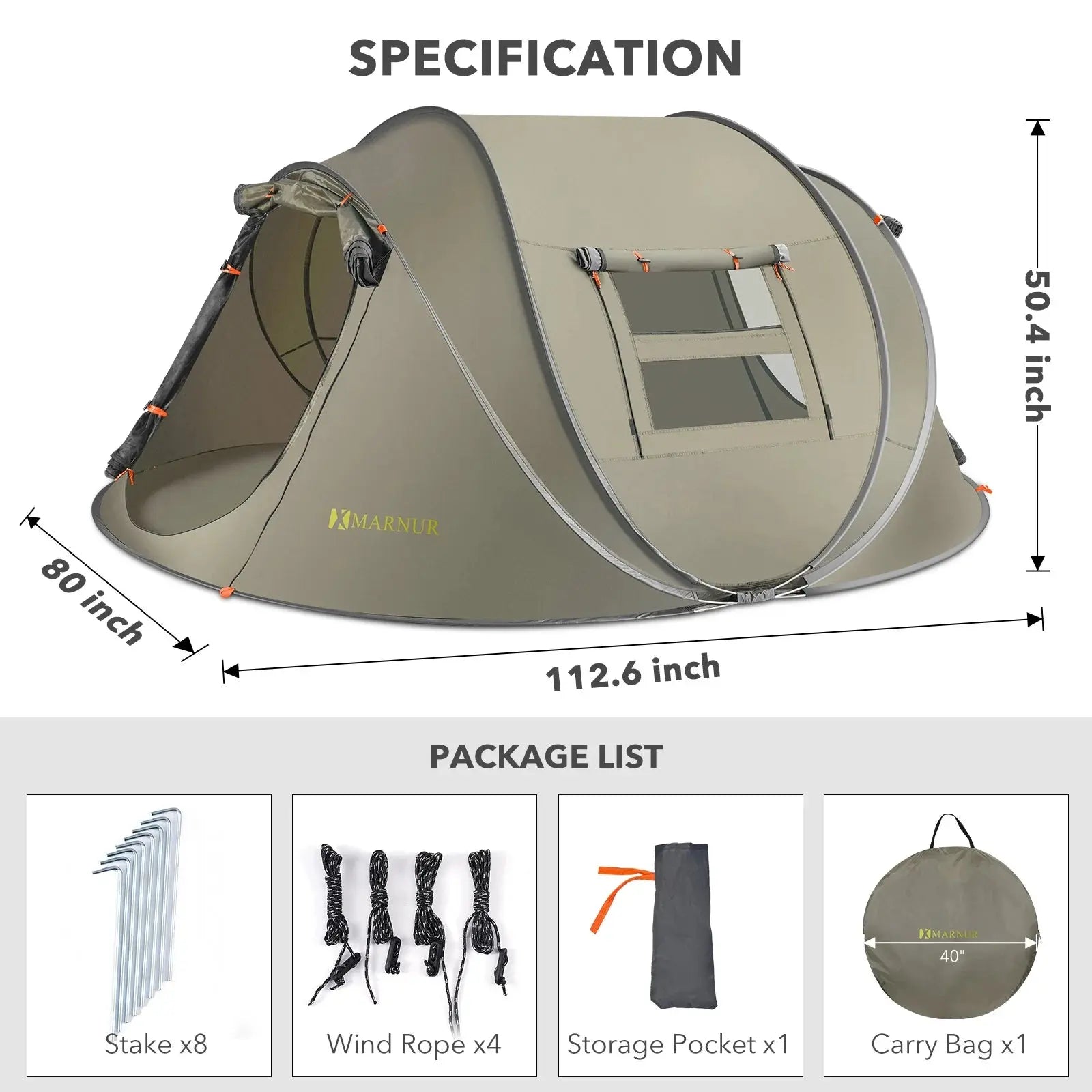 Effortless Camping with the MARNUR Instant 4-Person Pop-Up Tent - Spacious, Lightweight, and Ready in Seconds!
