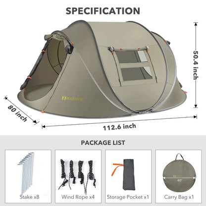 Effortless Camping with the MARNUR Instant 4-Person Pop-Up Tent - Spacious, Lightweight, and Ready in Seconds!