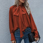Ins Long-sleeved Blouse Bowknot Puff Sleeves Fashion Commuter Office Tops Women's Clothing See size chart under “more details” The Fashion Celestial