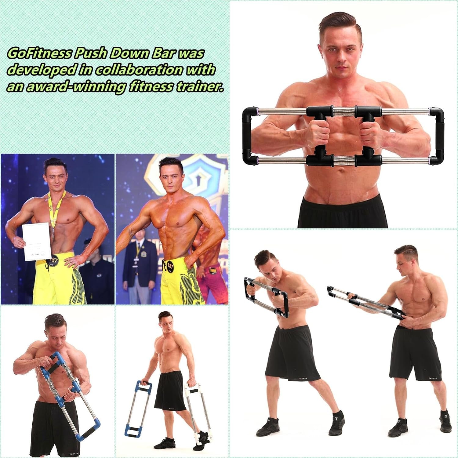 Push down Bar Machine - Chest Expander at Home Workout Equipment for Chest, Arm, Shoulder, Abs and Back - Portable Upper Body Trainer for Home, Travel or Outdoors