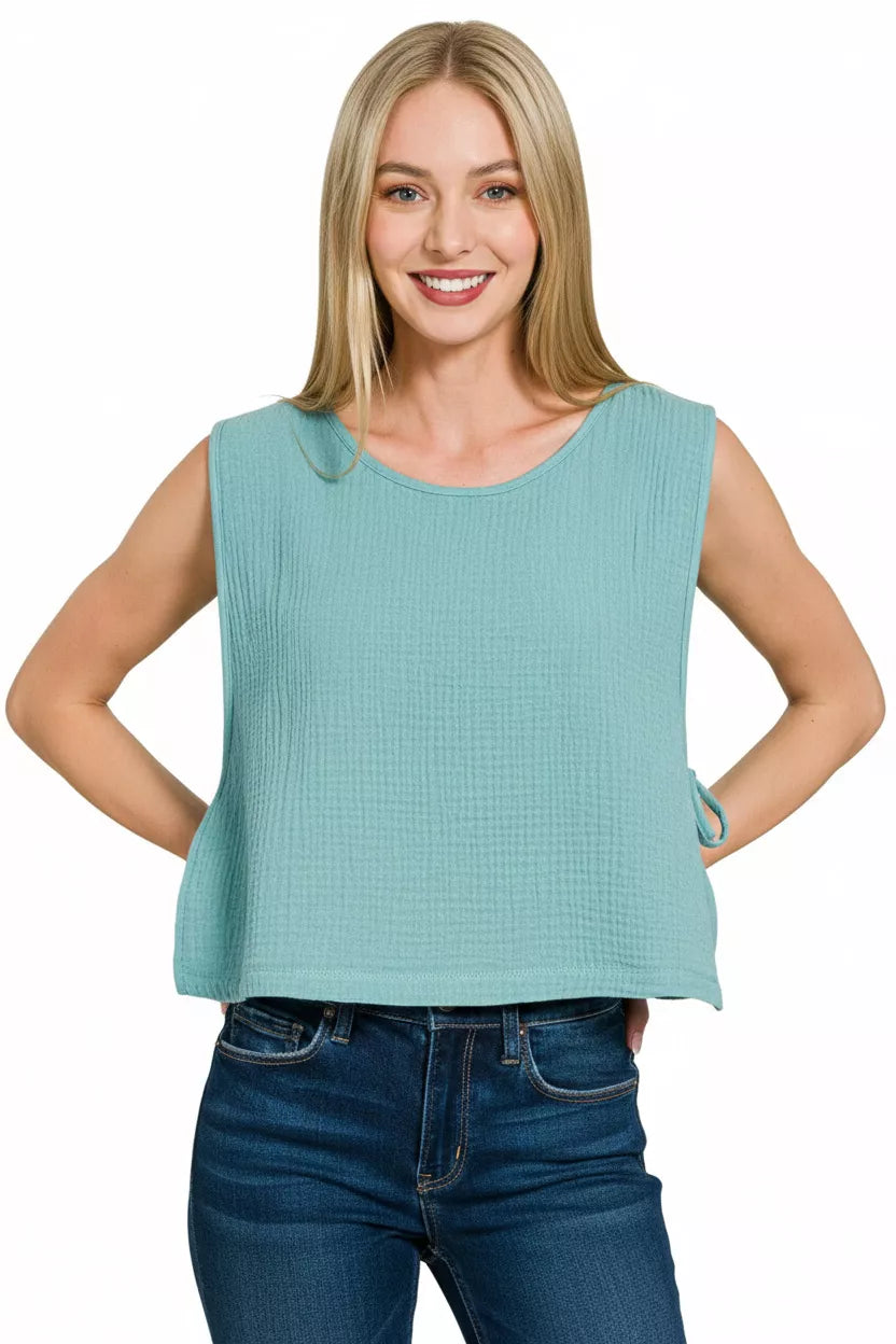 Zenana Double Gauze Side Tie Sleeveless Top Montret