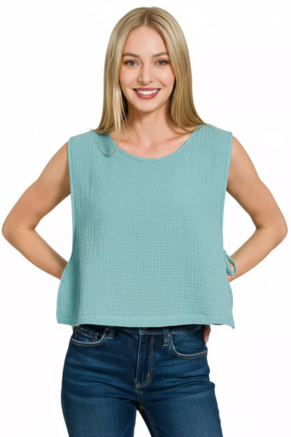 Zenana Double Gauze Side Tie Sleeveless Top Montret