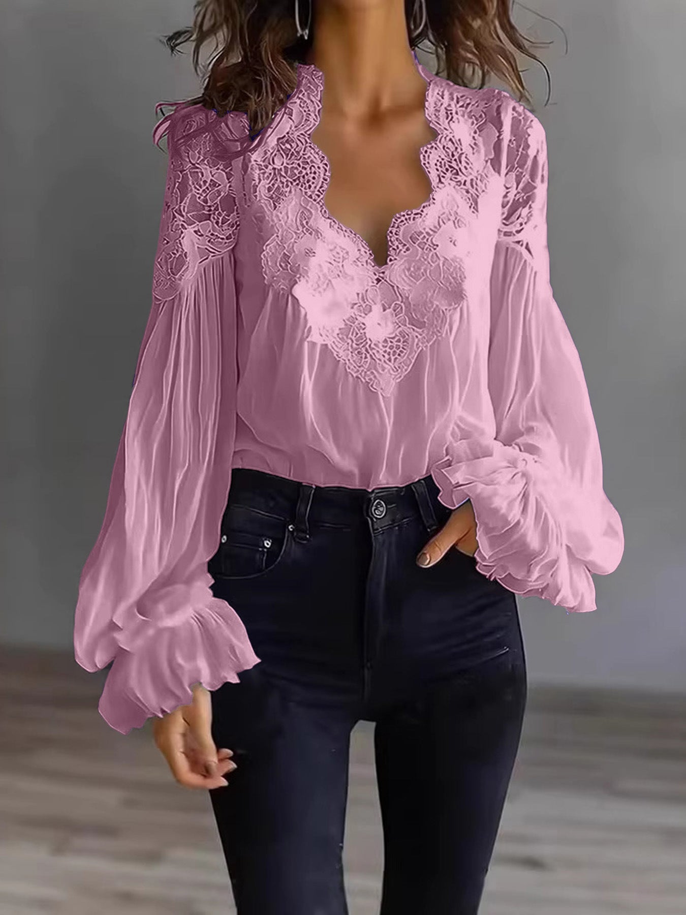 Lace-Panel Puff Sleeve Pleated Ruffle Shirt | Ballet Style FitiqueFit