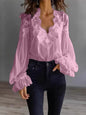Lace-Panel Puff Sleeve Pleated Ruffle Shirt | Ballet Style FitiqueFit