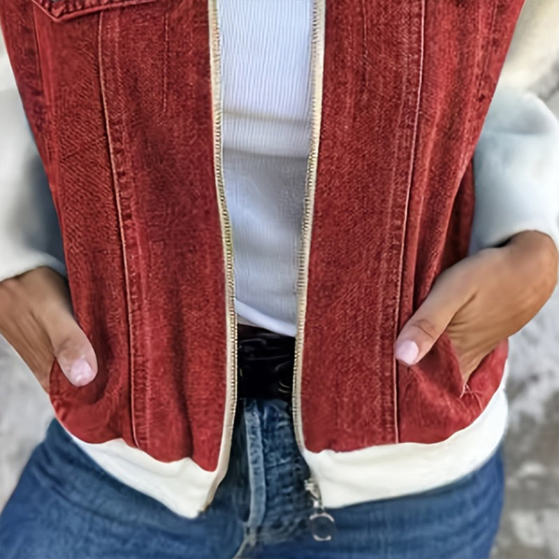 Women's Denim Patchwork Zip-Up Jacket FitiqueFit