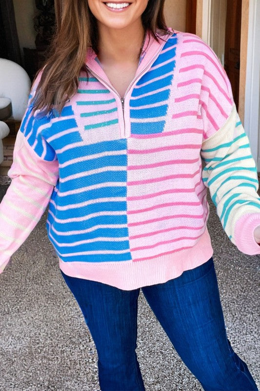 Plus Size Stripe Colorblock Half Zip Sweater Shop Style & More | Fresh Looks, Everyday Deals & Free Shipping