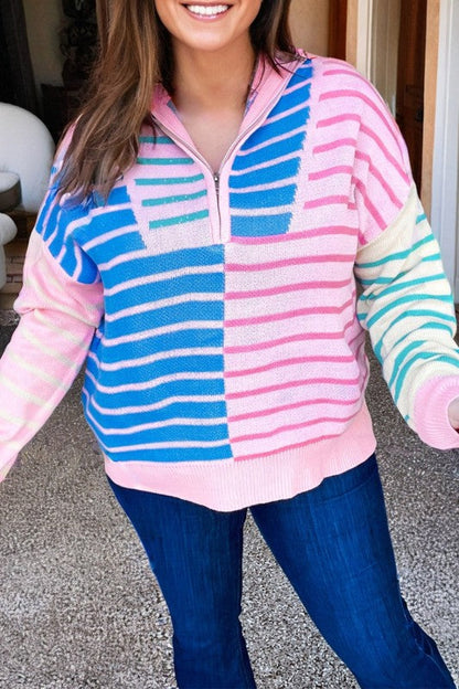 Plus Size Stripe Colorblock Half Zip Sweater Shop Style & More | Fresh Looks, Everyday Deals & Free Shipping