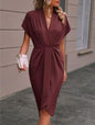 Pleated A-Line Midi Dress – V-Neck Sleeveless Summer Dress FitiqueFit