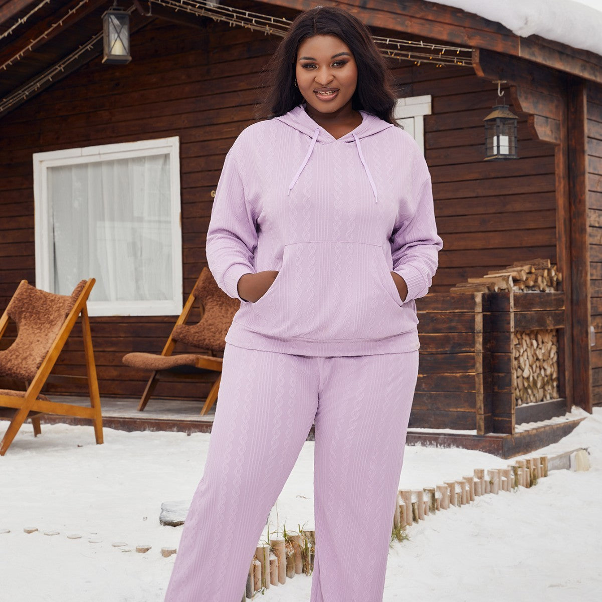 Plus Size Women's Pajamas Imitation Cotton Hooded Sweater Set Grayceful LLC