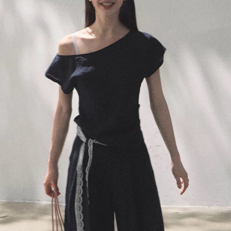 Linen Off-Shoulder Asymmetric Casual Set – 2 Colors, S–L FitiqueFit