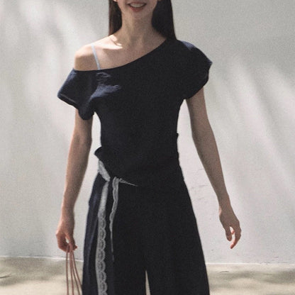 Linen Off-Shoulder Asymmetric Casual Set – 2 Colors, S–L FitiqueFit
