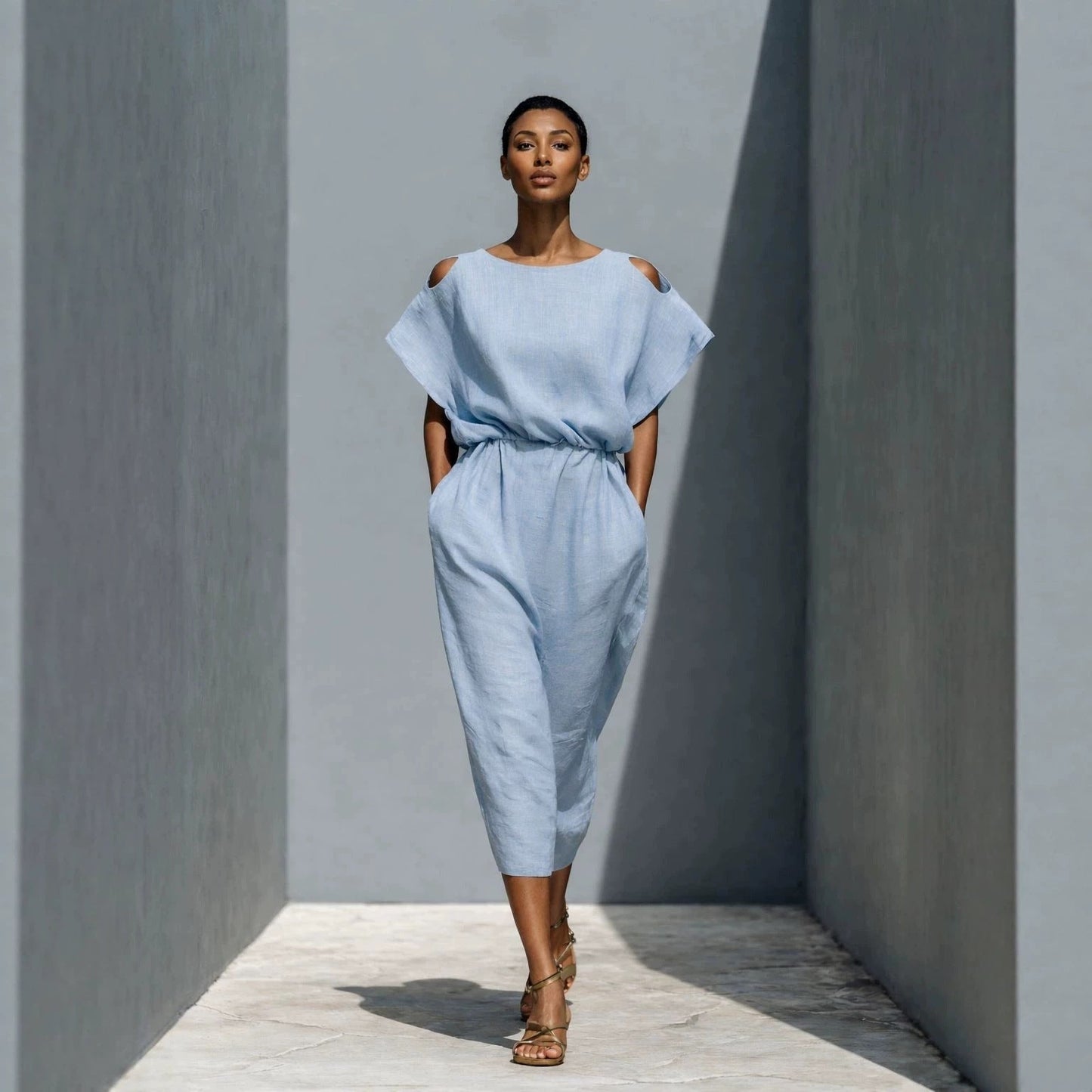 Women's Batwing Sleeve Off-Shoulder Elastic Waist Maxi Dress FitiqueFit