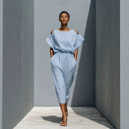Women's Batwing Sleeve Off-Shoulder Elastic Waist Maxi Dress FitiqueFit
