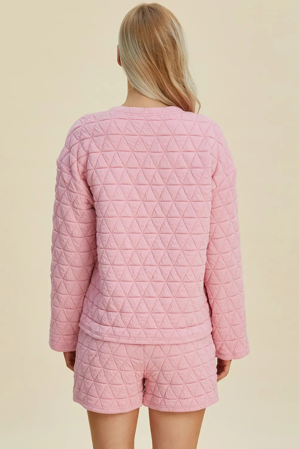Double Take Full Size Texture Round Neck Long Sleeve Top and Shorts Set West2East Surf