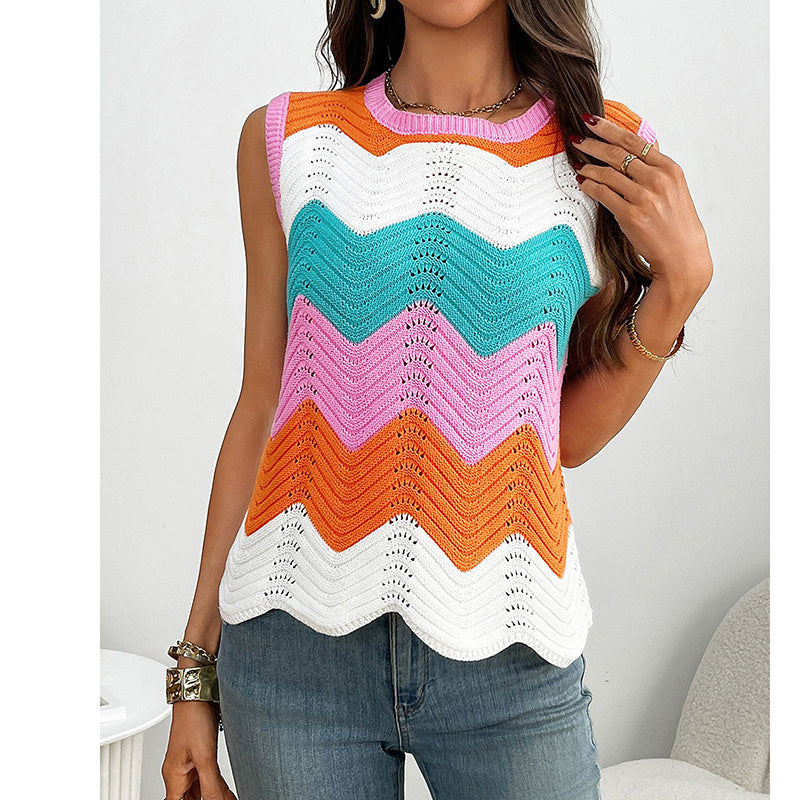 Women’s Rainbow-Striped Cropped Sweater Vest FitiqueFit