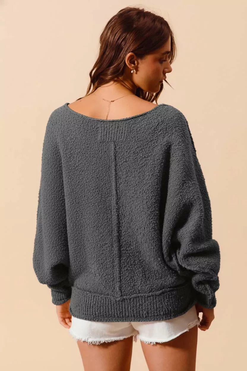 SO ME Loose Fit Exposed Seam Slouchy Boucle Sweater FitiqueFit