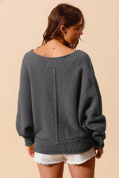 SO ME Loose Fit Exposed Seam Slouchy Boucle Sweater FitiqueFit