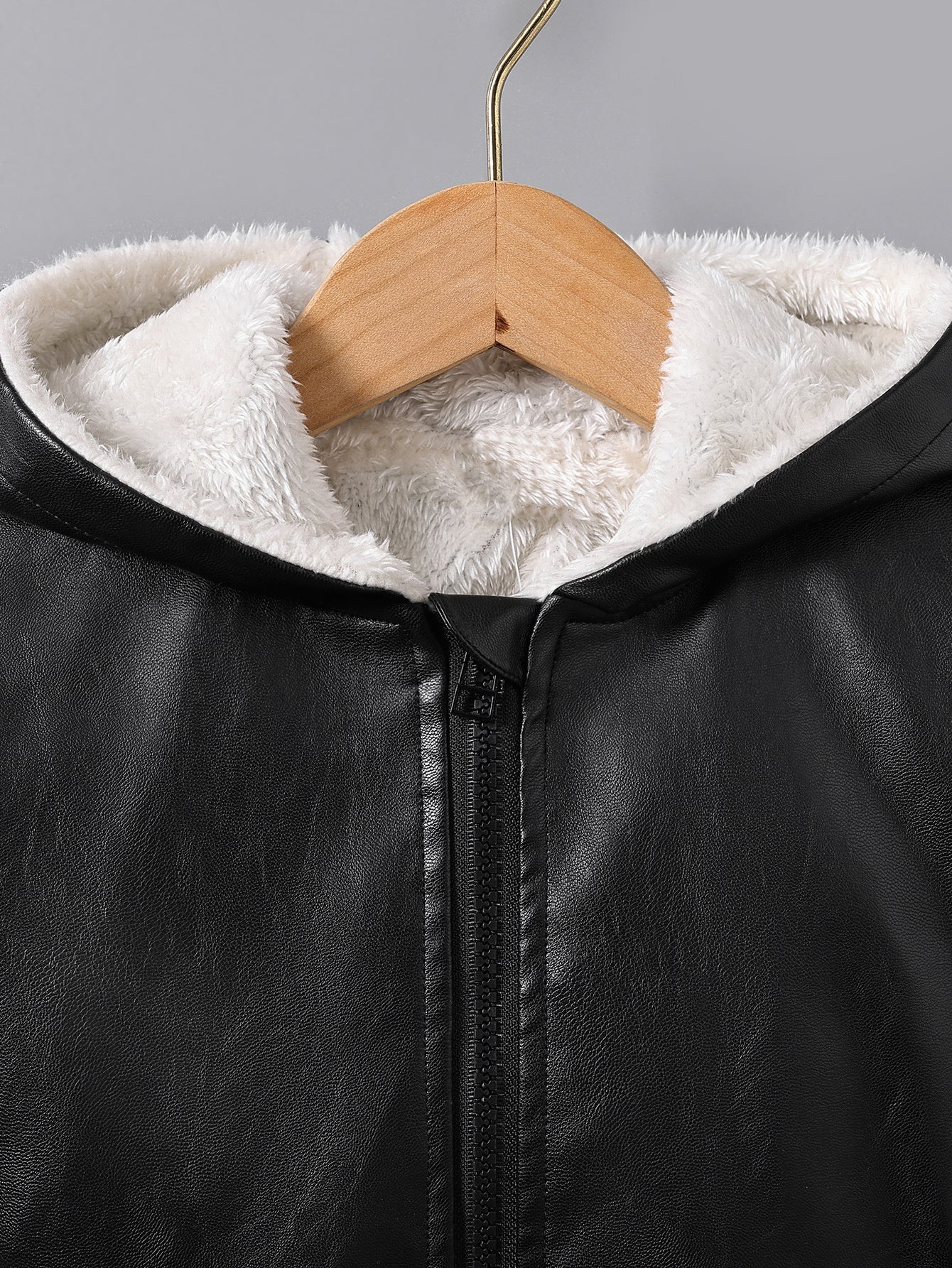 Boys' Faux Leather Jacket with Fleece Lining - Thickened Winter Coat, Full-Zip Front Closure, Machine Washable, Casual Style for Fall/Winter, Regular Fit NovaCart