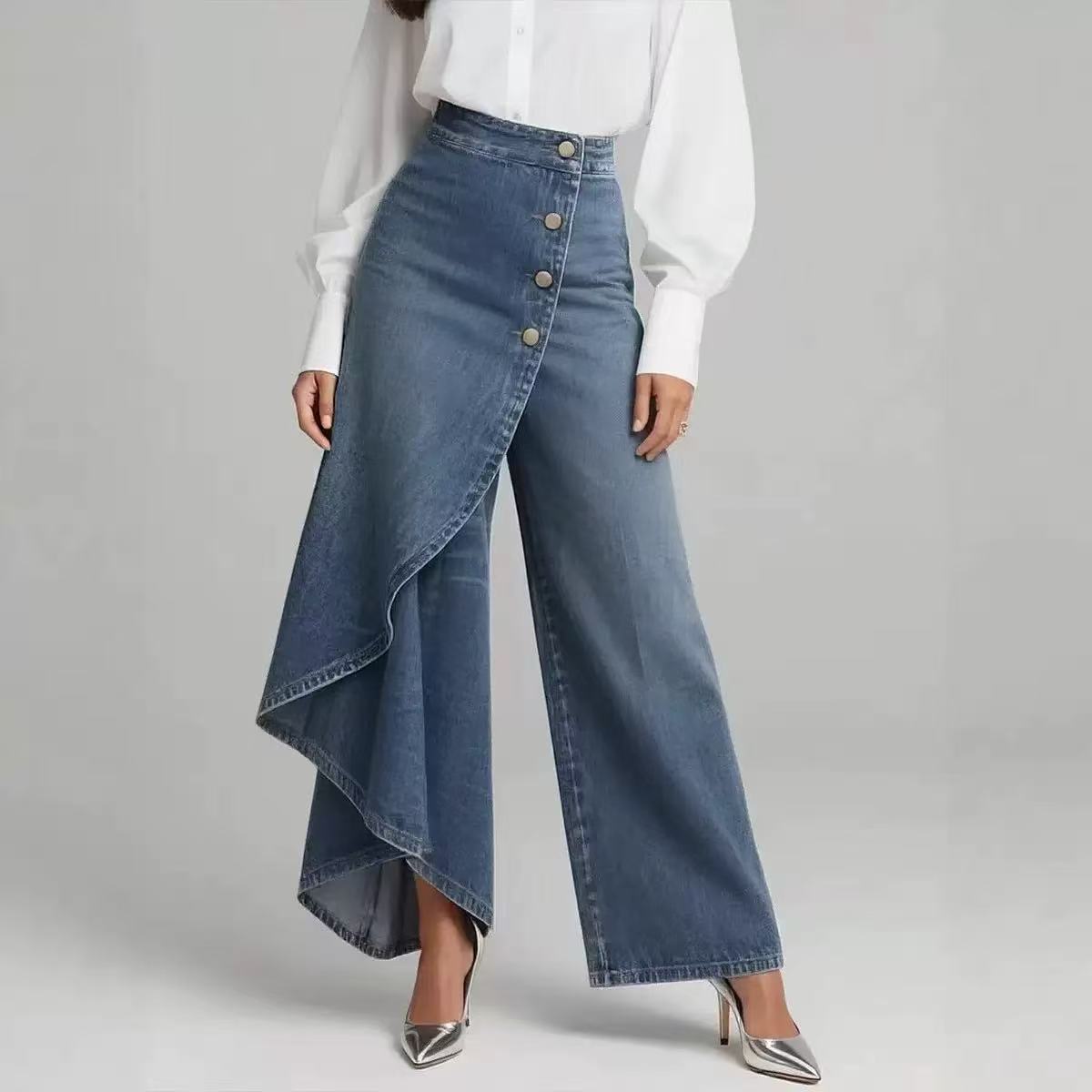 Women's Washed Denim Skort with Button Closure FitiqueFit