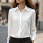 Loose Fit Satin Blouse — V-Neck Long Sleeve Tunic Top for Office & Casual Wear FitiqueFit