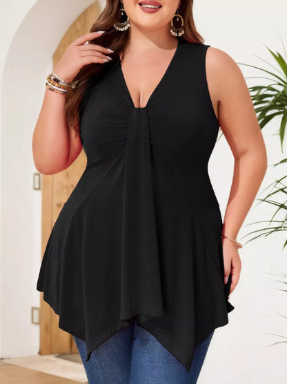 Plus Size V-Neck Ruched Flowy Tank New Era Fashion LLc