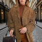Suede-Look Blazer Jacket — V-Notch Lapel, Button-Front Casual Coat FitiqueFit