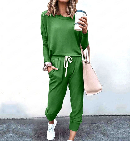 Women's Long Sleeve T-Shirt & Pencil Pants Set – Loose Fit, Striped & Solid FitiqueFit
