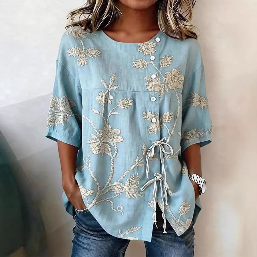 Women's Floral 3D Print Pullover Top – Loose Fit Elegant Casual S to 3XL FitiqueFit