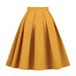 Solid Color A- Line Waist Fitted Umbrella Swing Mid-waist Large Swing All-matching Bubble Skirt Grayceful LLC