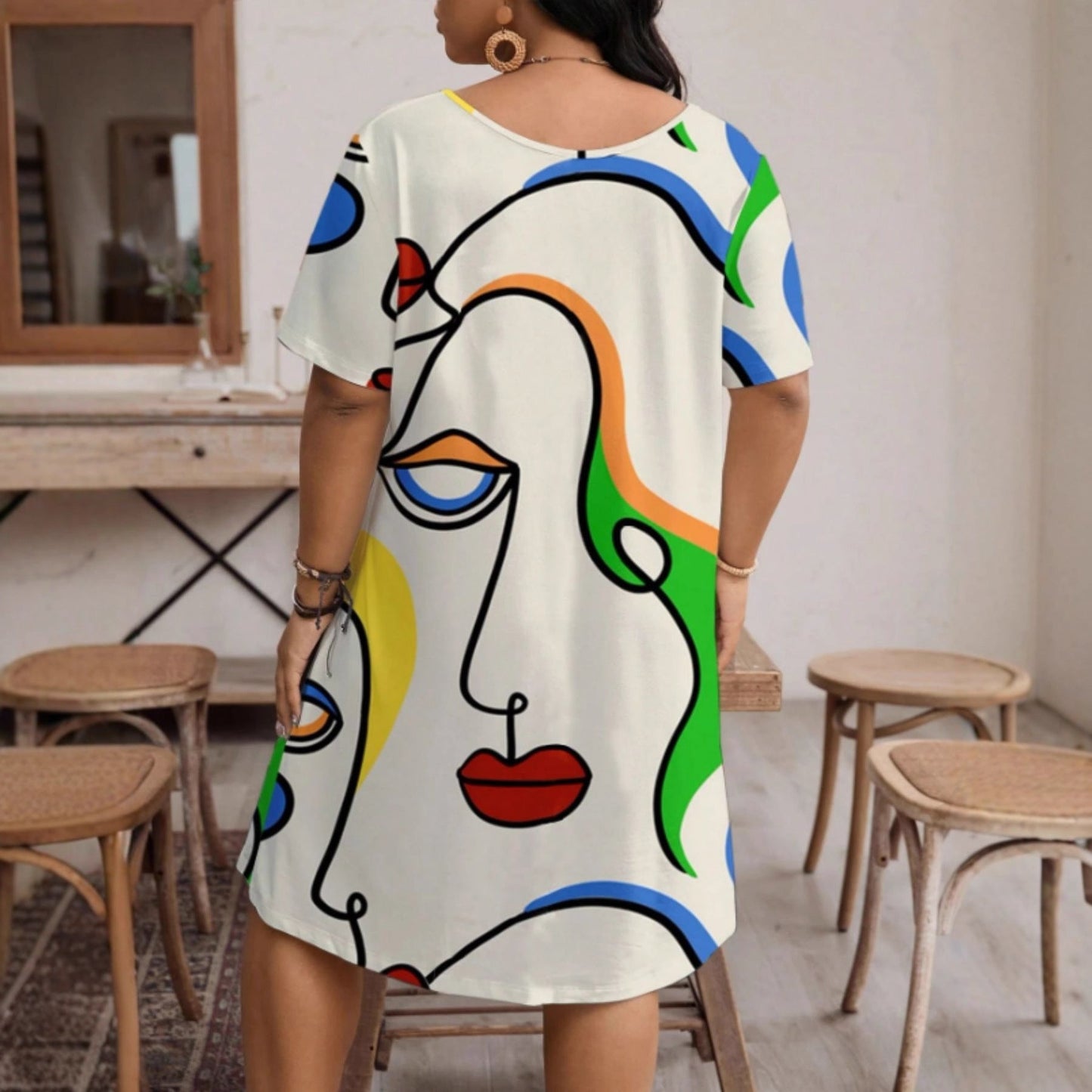 Women’s Casual Printed Round Neck Short Sleeve Dress FitiqueFit
