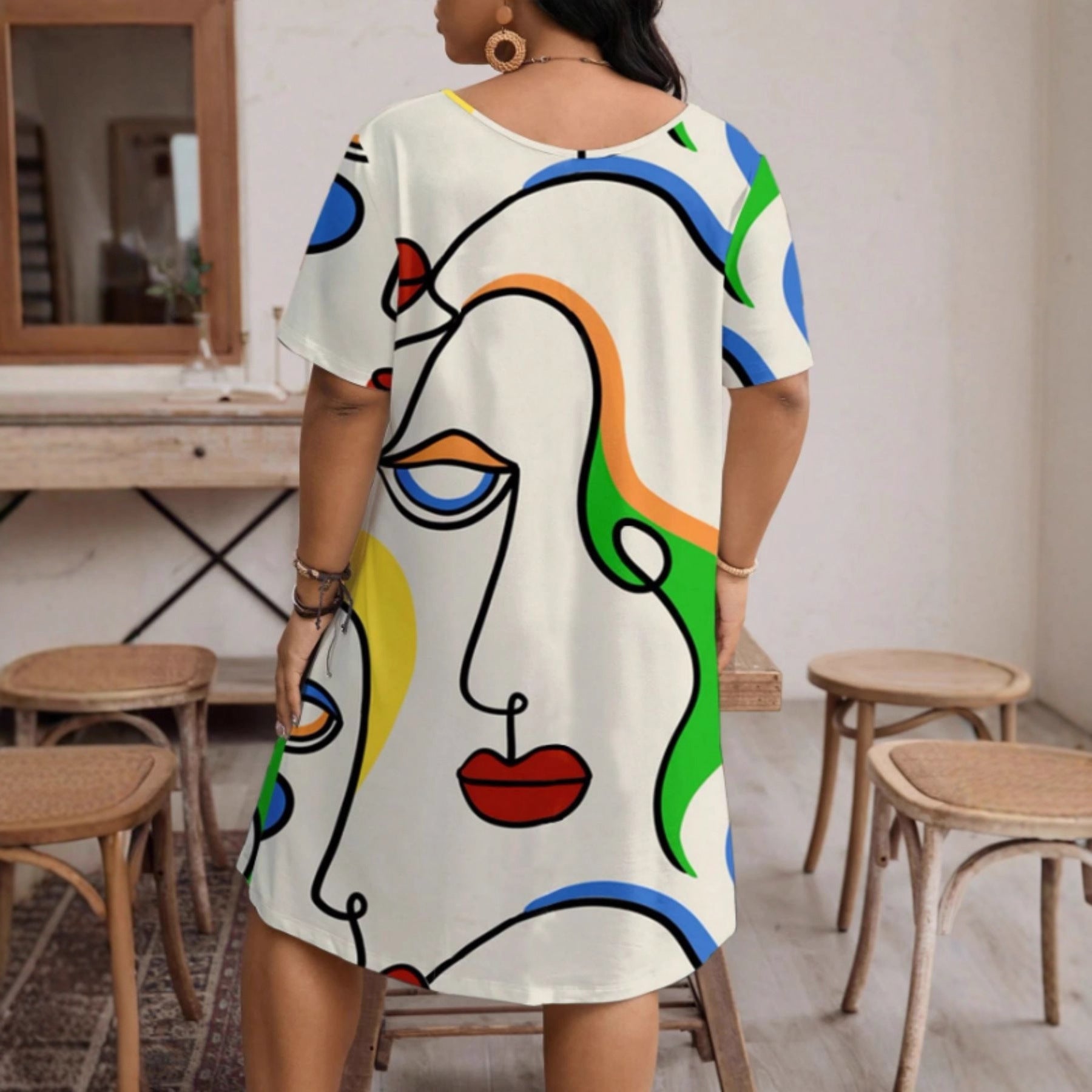 Women’s Casual Printed Round Neck Short Sleeve Dress FitiqueFit