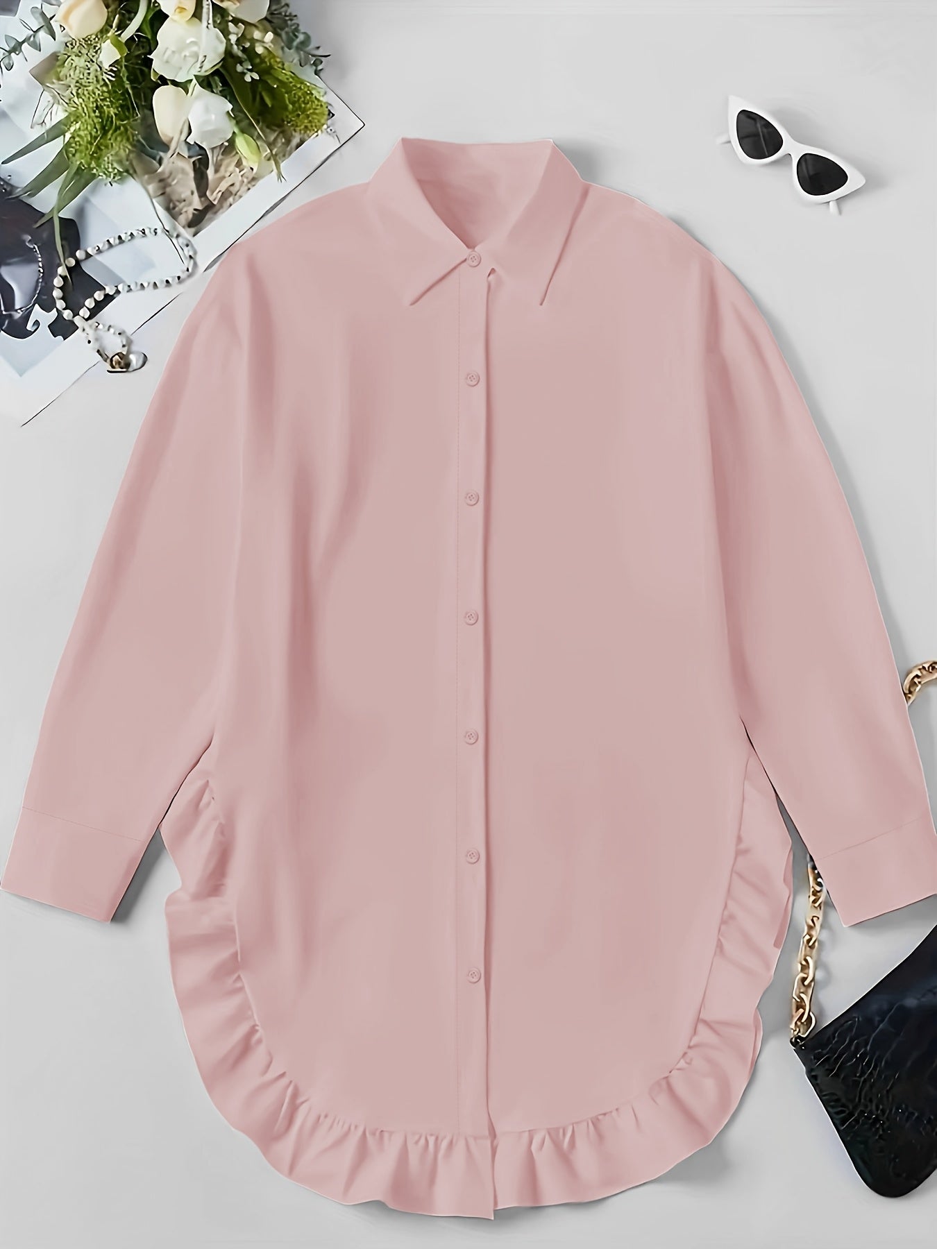 Hem Ruffled Casual Long Sleeve Shirt See size chart under “more details” The Fashion Celestial