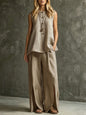 Women's Loose Sleeveless Tank Top & Slit Wide-Leg Pants Two-Piece Set FitiqueFit