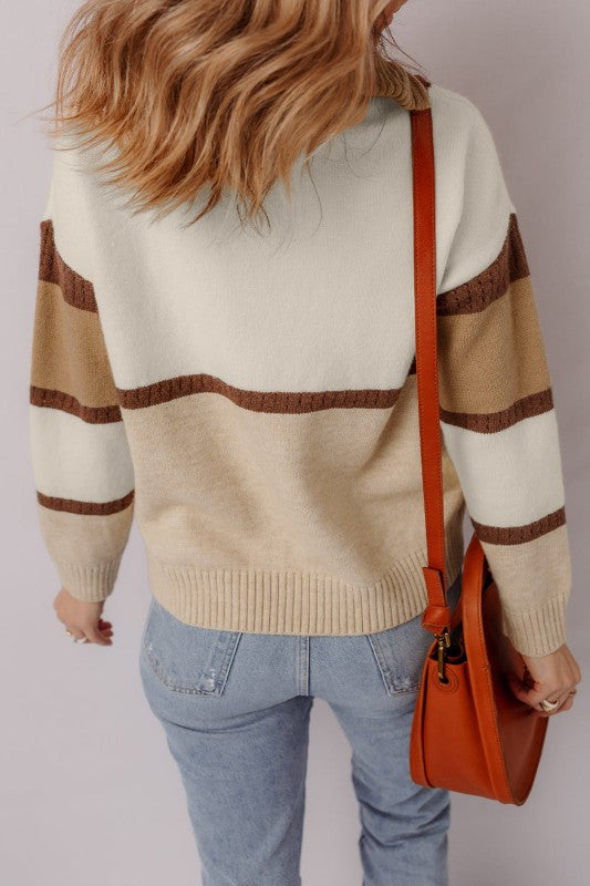 Colorblock Stripe Quarter Zip Collared Sweater Shop Style & More | Fresh Looks, Everyday Deals & Free Shipping