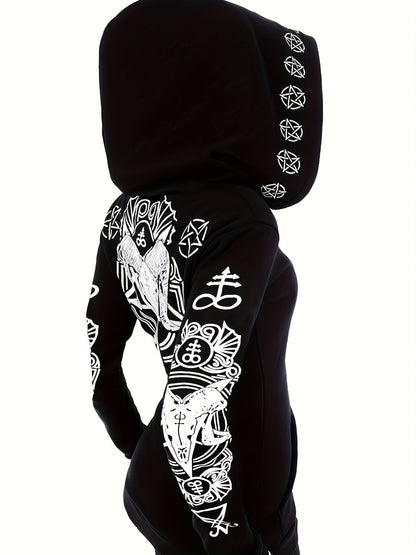Women's Fashion Punk Style Geometric Print Zipper Sweatshirt NovaCart