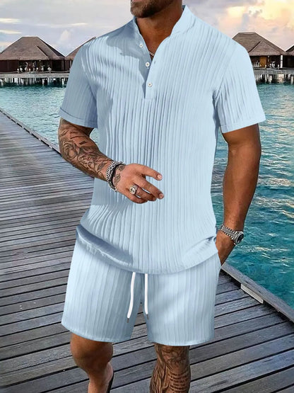 Men's Full Size Button Detail Short Sleeve Top and Shorts Set Plus Size New Era Fashion LLc